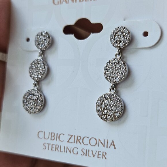 Giani Bernini Women 3 Step Drop Earrings Sterling Silver Cubic Zirconia $90 - Picture 6 of 11